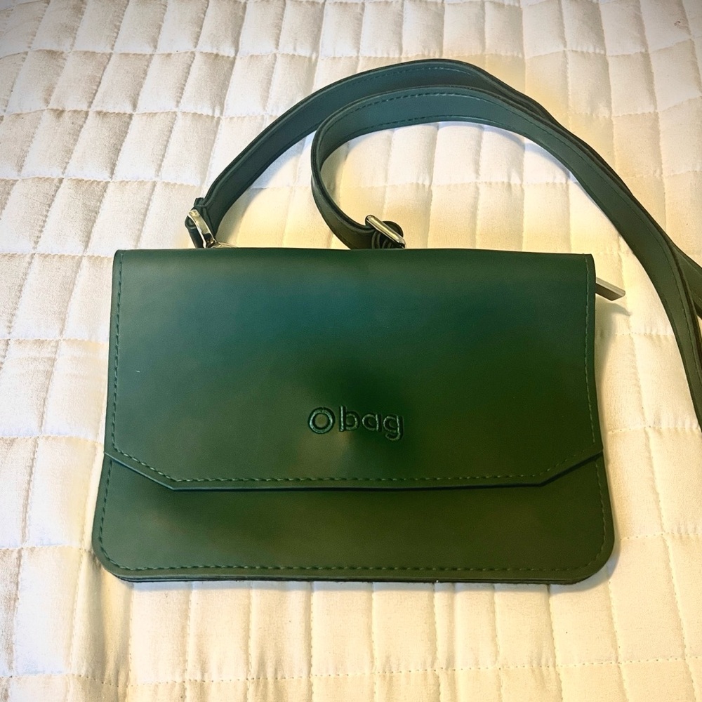 O Bag Forest Green Small Crossbody Purse w/ Snap On/Off Zipper Pouch, Rubber